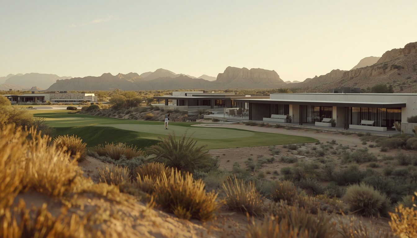 Desert casitas in pale stone with private terraces. Demonstration image.
