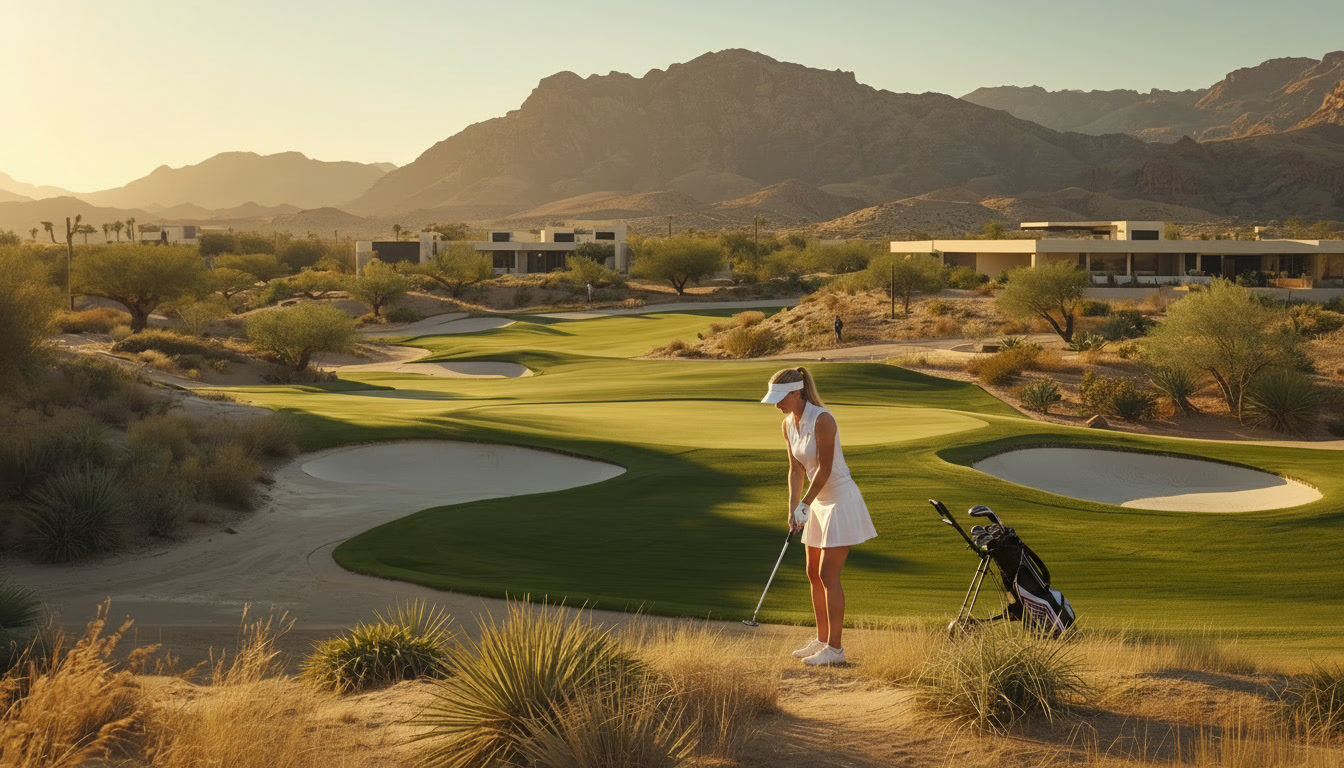 Hole 4 at Canyon House — First Shade, par 3. Demonstration image of a fictional course.
