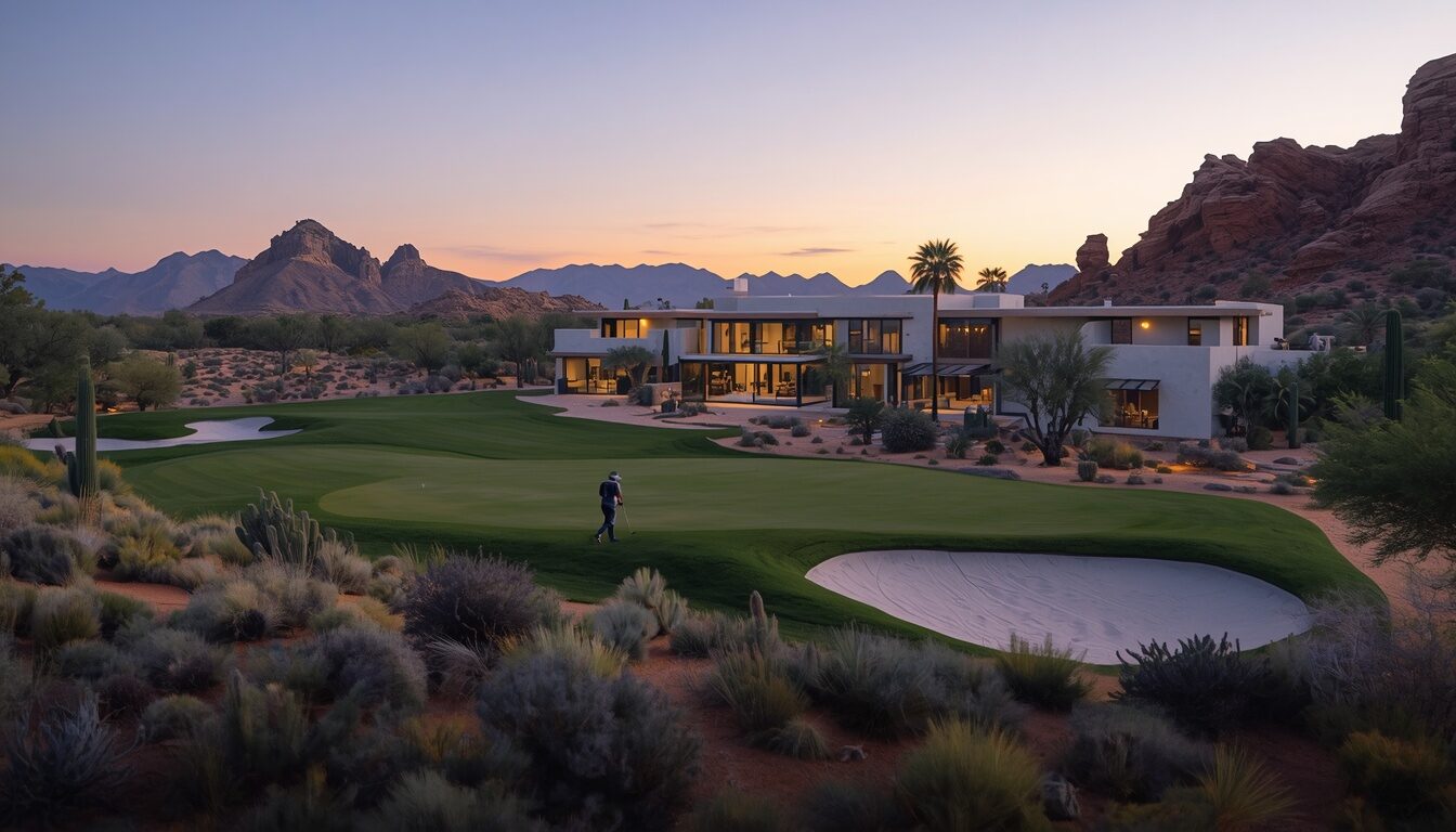 Hole 18 at Canyon House — Home Ground, par 4. Demonstration image of a fictional course.
