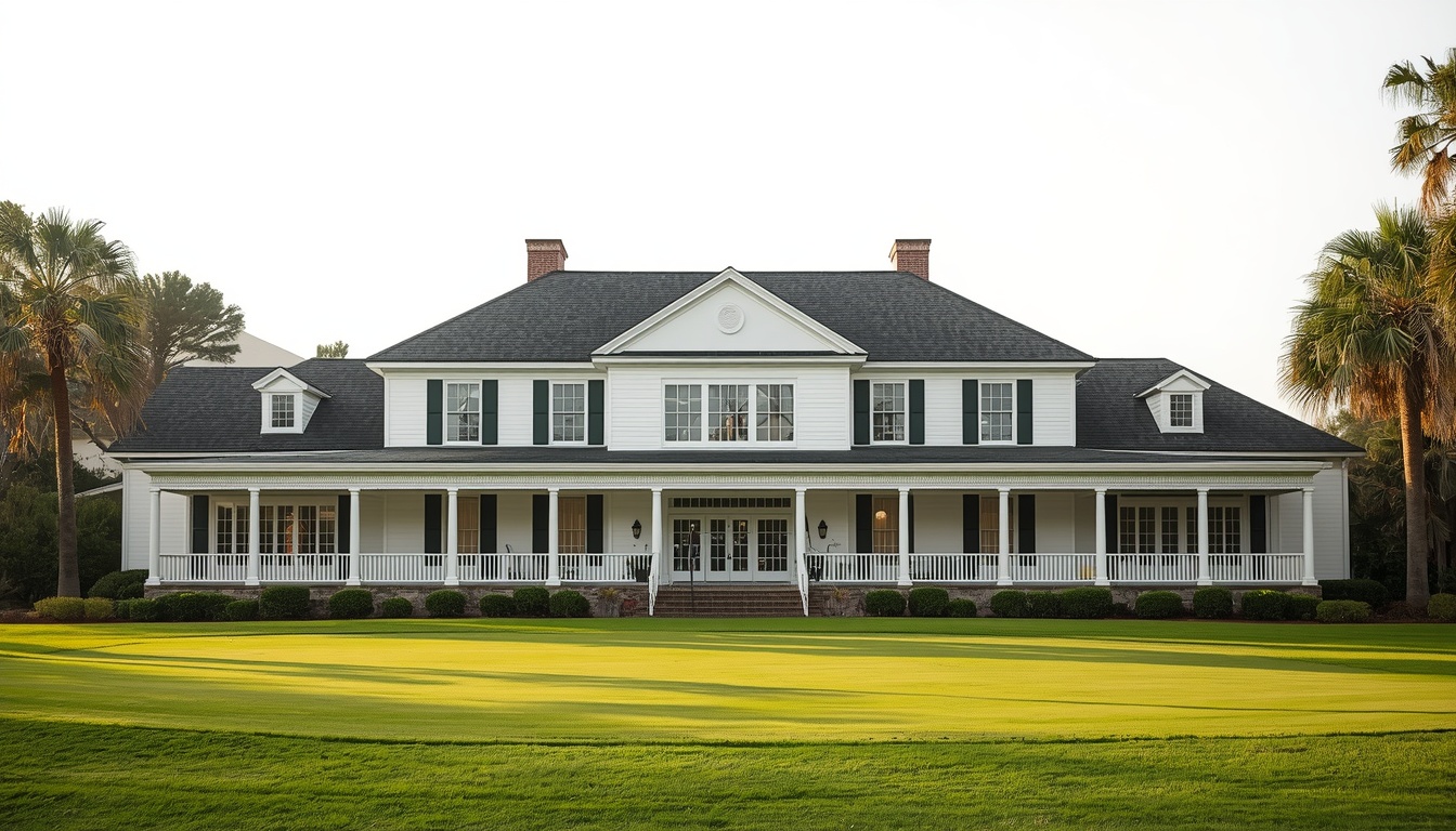 The Alderwick clubhouse exterior. Demonstration image of a fictional course.