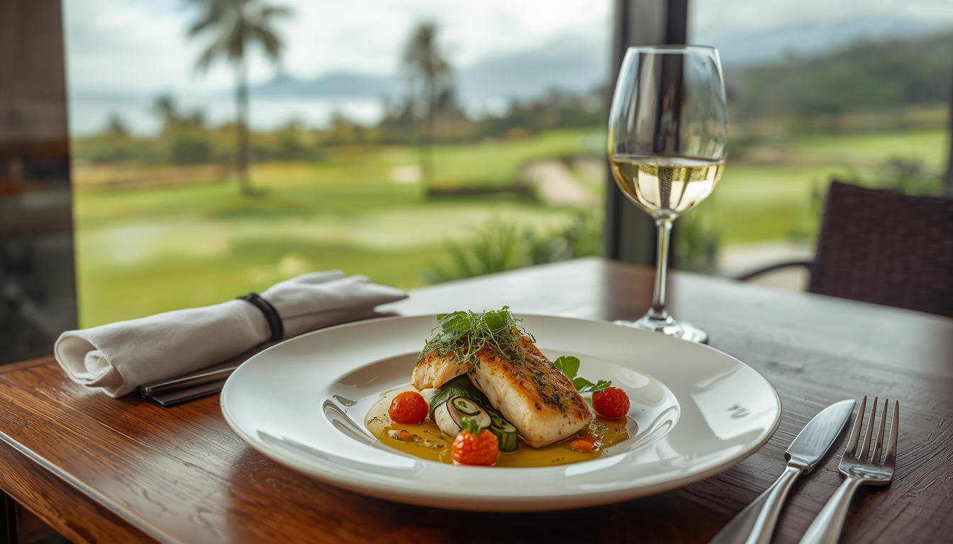 A refined clubhouse lunch plated at Alderwick. Demonstration image of a fictional course.